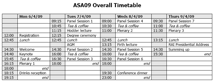 overall timetable