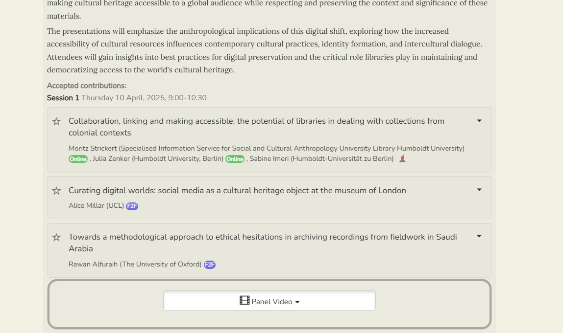 Image showing panel description panel recording beneath abstracts